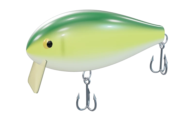 Square-bill crankbait in chartreuse with a green back