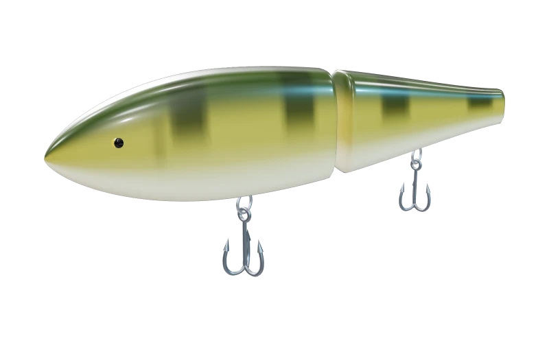 Two-section glide bait in a yellow perch pattern